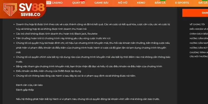 Điều kiện tham gia chương trình khuyến mãi SV88