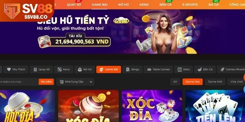Game bài - Nổi tiếng nhất sòng bạc SV88