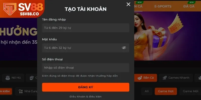 Hướng dẫn đăng ký SV88 nhanh chóng, đơn giản