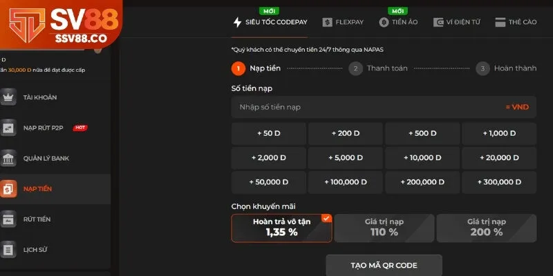 Hướng dẫn nạp tiền SV88